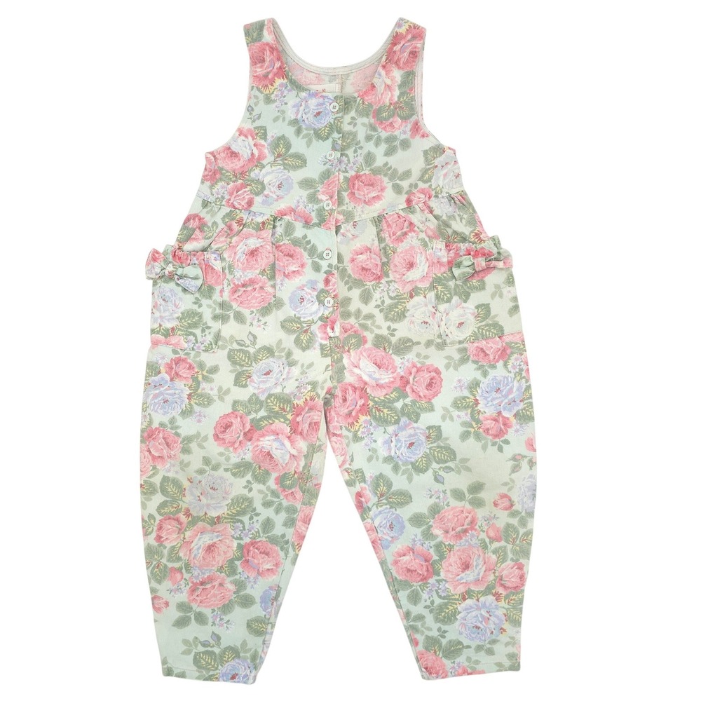 Vintage 90's Girl's Sparkle Pink Floral Bubble Jumpsuit Size 6